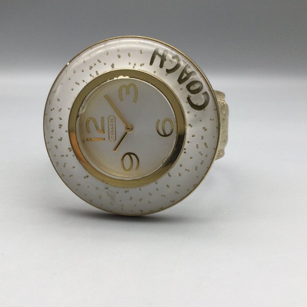 Vintage Coach Watch Women 45mm Gold Tone Glitter Bezel Leather Band New Battery - Picture 6 of 15